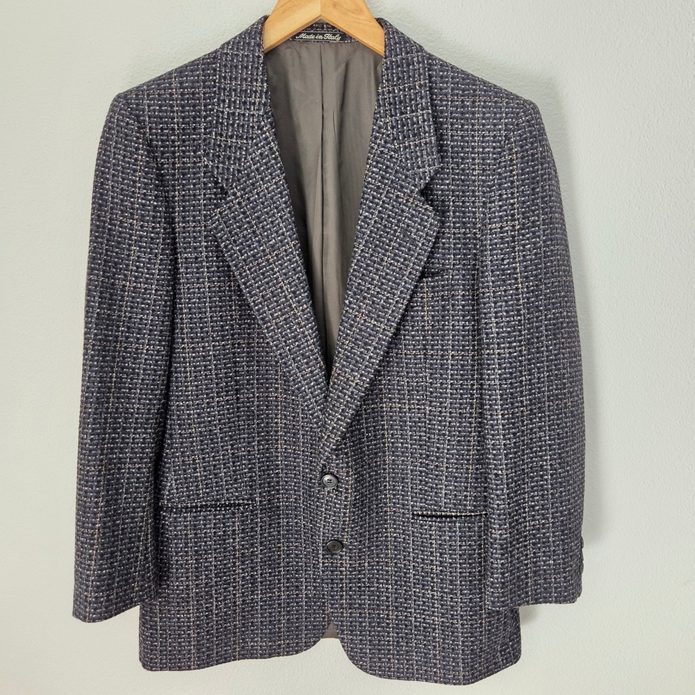 Mani by Giorgio Armani Saks Fifth Avenue Wool Blazer Grey Blue Made in Italy 39S
